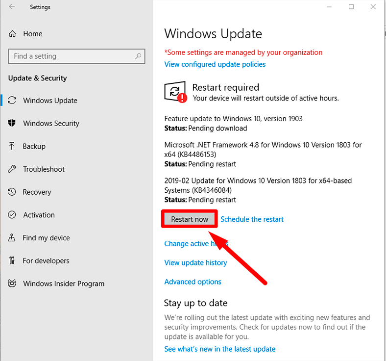 Click on Windows Update and then Check for updates.
Install any available updates and restart your computer if prompted.