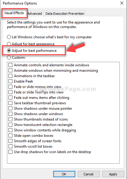 In the Performance section, click on Settings
Go to the Advanced tab