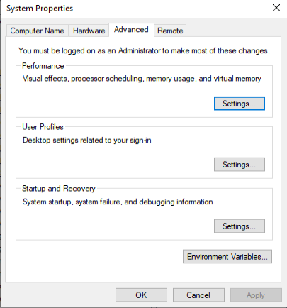 Under the Virtual memory section, click on Change
Uncheck the Automatically manage paging file size for all drives option